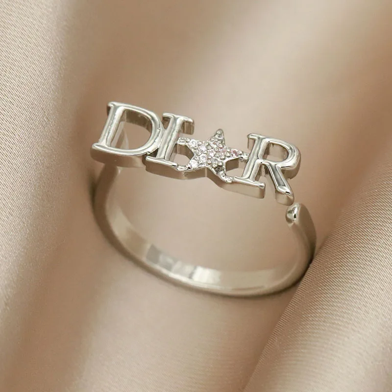 Delicate Crystal Letter D Adjustable Rings for Women Fashion Brand Jewelry Wedding Rings Party Gift Accessories