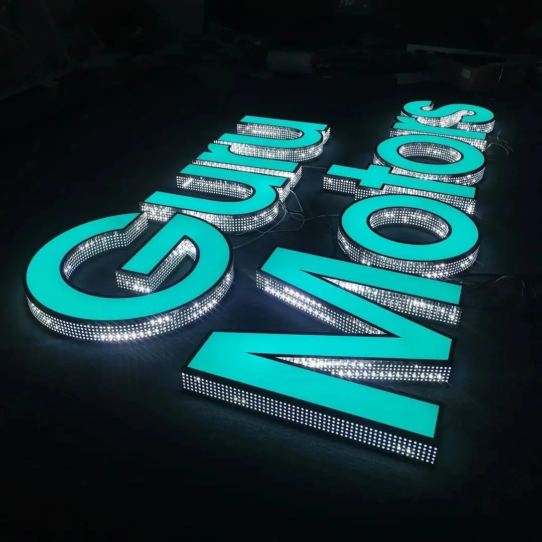 Customized outdoor metal LED logo lighting, 3D letter personalized company commercial logo lights, commercial name signs