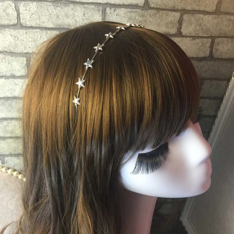 Fashion Women Gold Silver Metal Pentagram Star Hairbands Geometric Thin Headbands Elegant Headdress For Daily Party