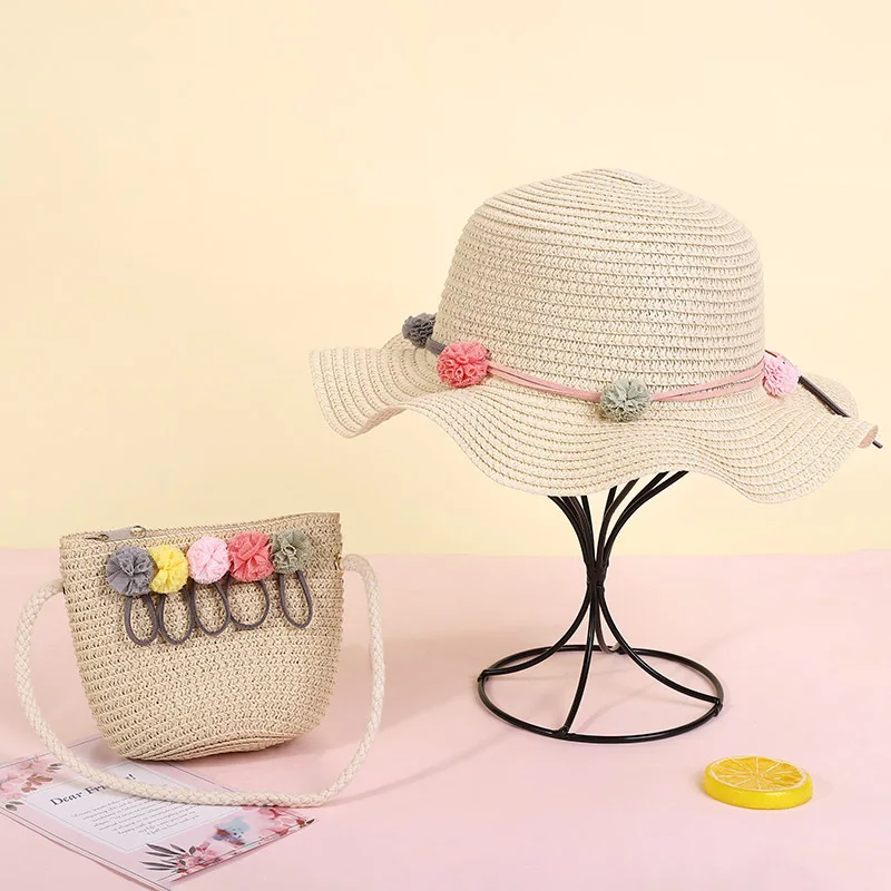 GIRL HAT summer big brim bow breathable sun hat baby comfortable beach straw hat suit autumn children millinery