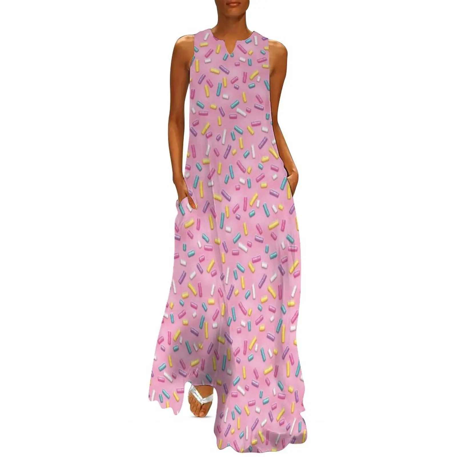 

Sweet Sweet Pink Donut Sprinkles Long Dress women party dresses Female clothing evening dress women Bride dresses
