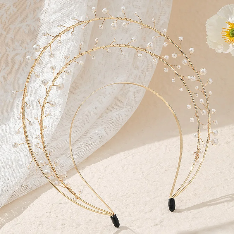 Banda para el pelo de Metal dorado, gomas para el pelo de diosa de fiesta, accesorios para el cabello de boda de cristal de lujo, diadema de perlas, a la moda y elegante