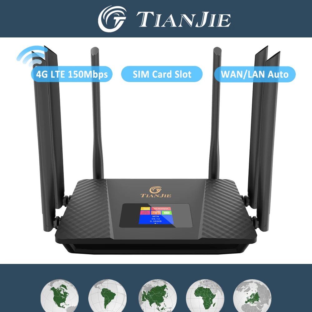 TIANJIE CPE706 4G LTE Router,300Mbps Cat4 3G/4G SIM Wifi Router,6-Antenna Wireless Modem,Indoor Home Router Support 10 Users