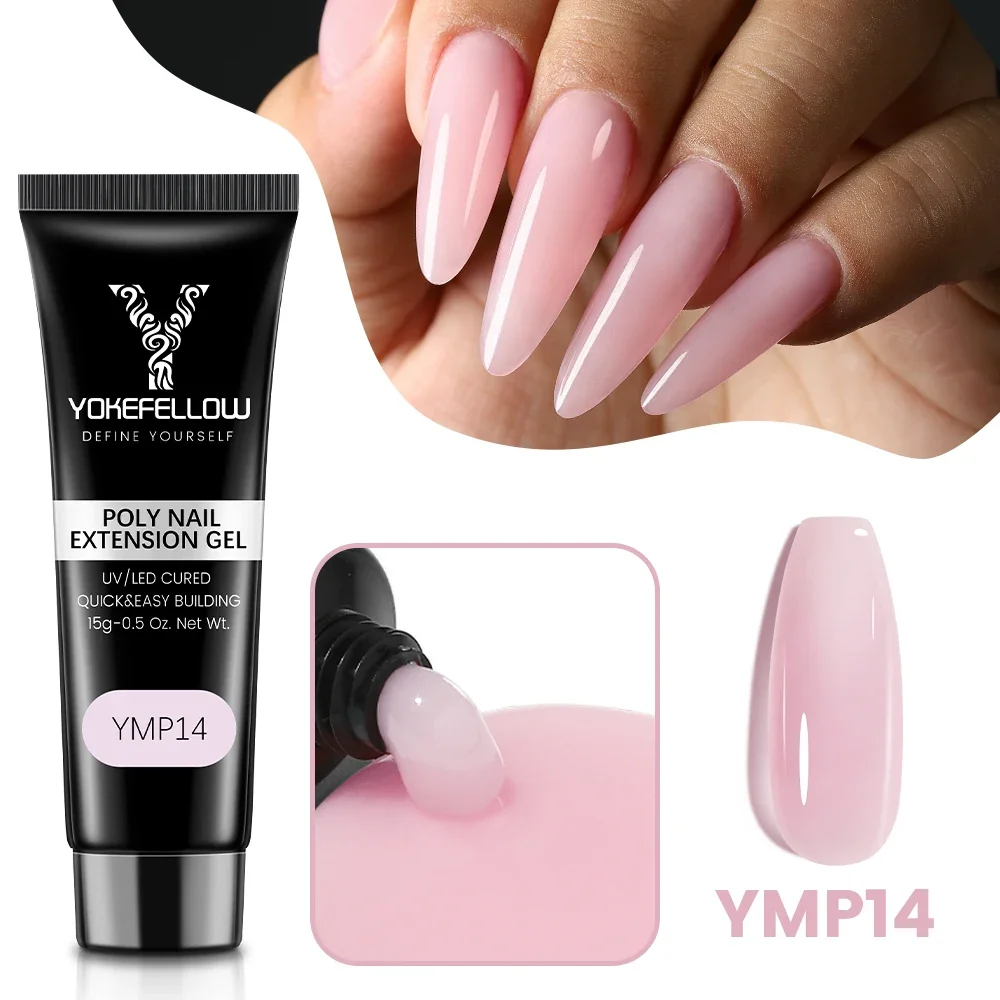 YOKEFELLOW Poly Nail Gel 15g Nude pink Gel Builder for Nail Extension for Beginner & Professional Nail Art Salon DIY at Home