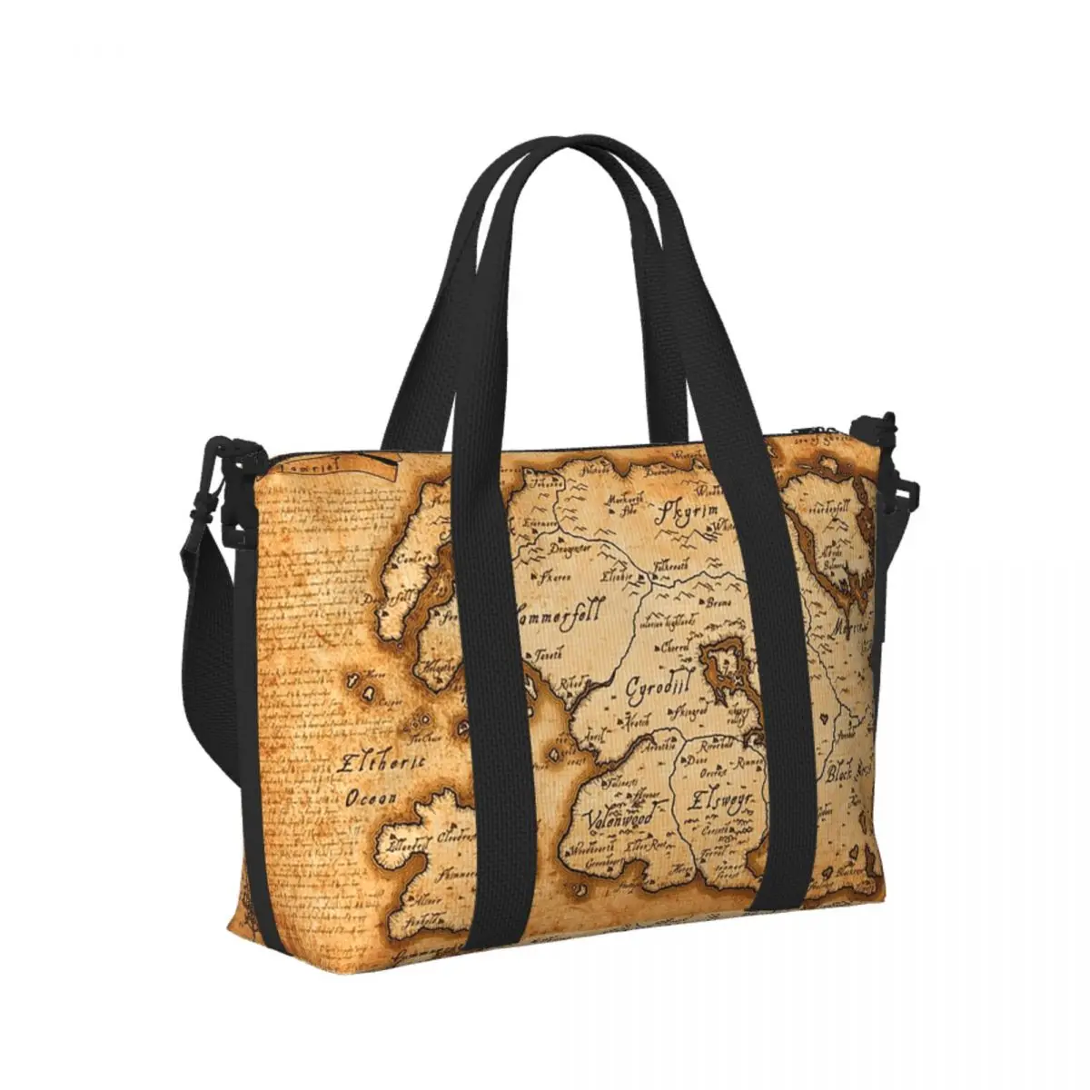 

Пользовательская карта Tamriel - Elder Scrolls Iv Oblivion Пляжная дорожная сумка Сумки-тоут для спортзала Йога Женская дорожная сумка для покупок