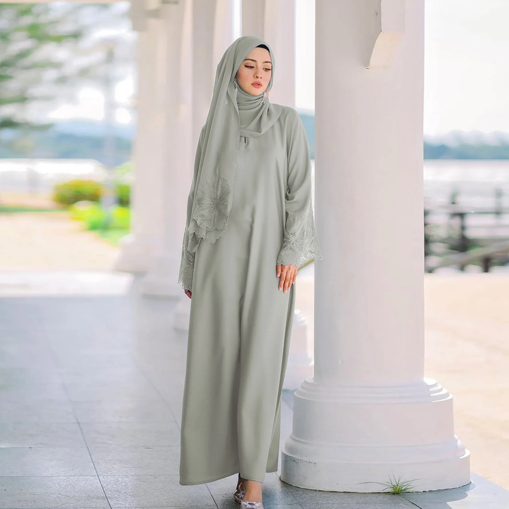 M189# diamond free seven color women's Muslim women's robe Malay Indonesian dress with headscarf