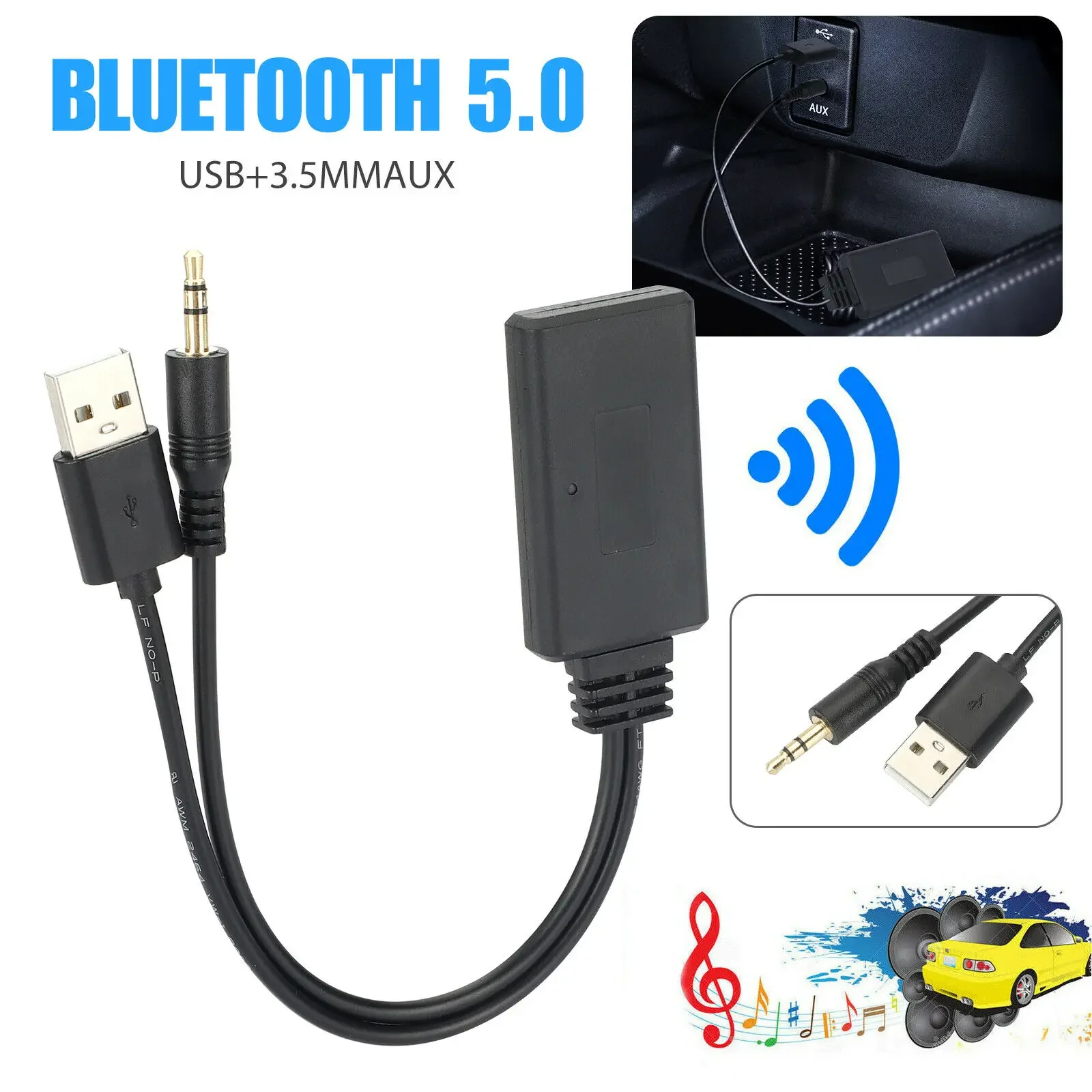 

Bluetooth 5.0 Receiver Adapter USB 3.5mm Jack Stereo Audio Car Wireless Speaker Adapter Music HD Receiving For Car AUX Speaker