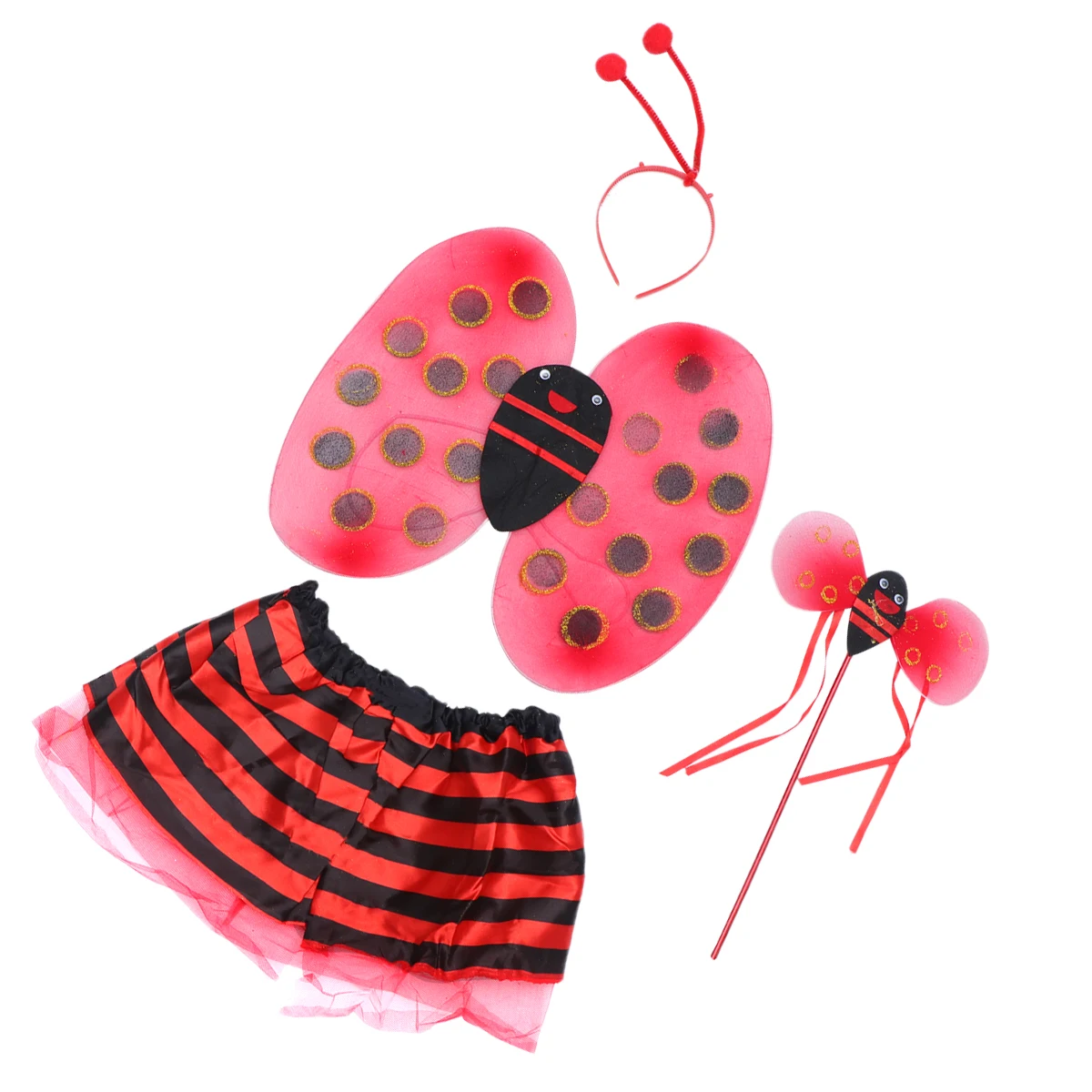 

4Pcs Insect Skirt Kids Tutu Skirt Set Wing Set Durable Stage Performance Costume Red Adorable Dress