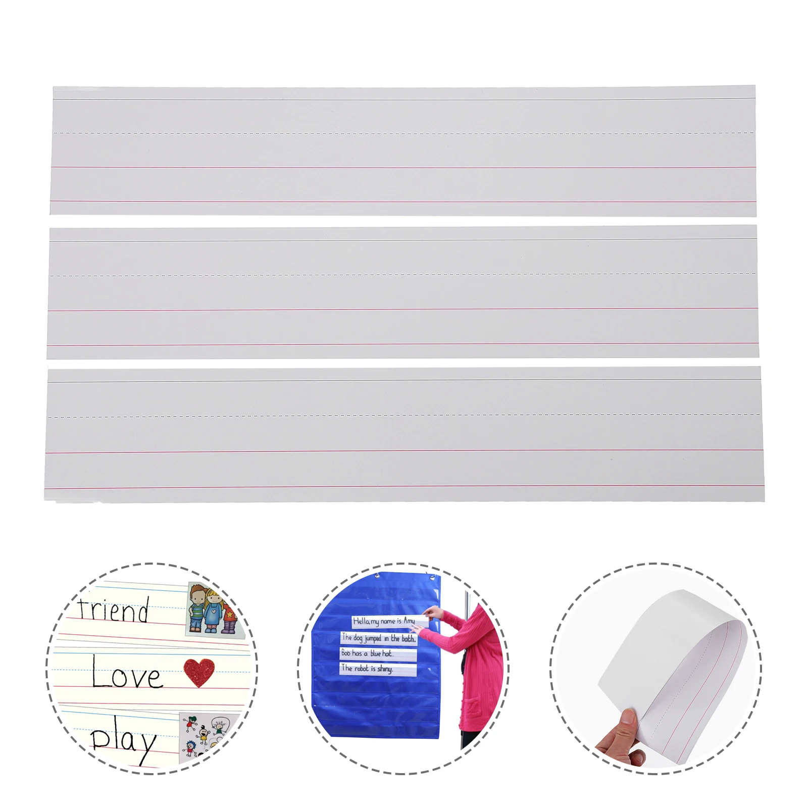 50pcs Dry-Erase Sentence Strips Lined Ruled School Learning Flash Cards Office Supplies Classroom Pocket Charts School