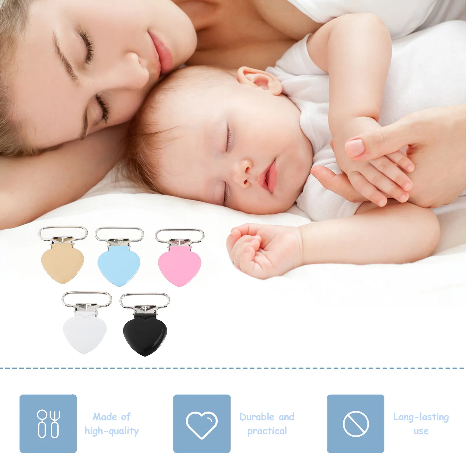 

10Pcs Heavy Duty Iron Duckbill Clip Pacifier Suspender Clips Round Metal Soother Holder Teether Clip Kids Pacifier Chain DIY