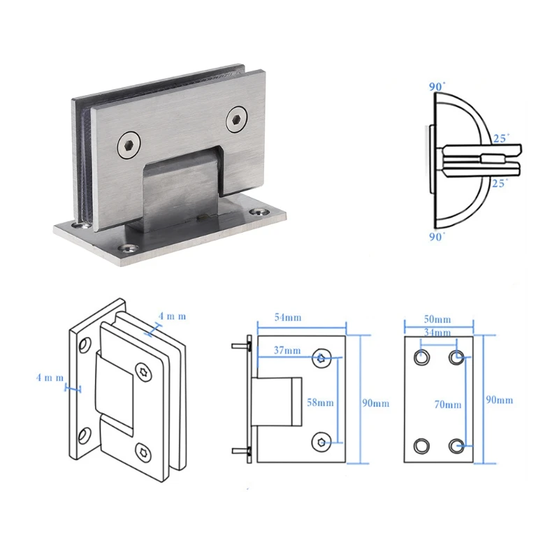 8-12mm Glass Door Hinge Bathroom Shower Door Frameless Bracket Wall Mounted Door Drop Shipping