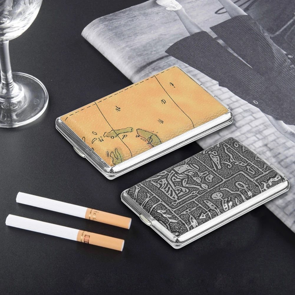 

Hot Cigarettes Stainless Steel Inner Lining Cigars Cases Synthetic Leather Shell For Cigarette Box Hold Leather Cigarette Case