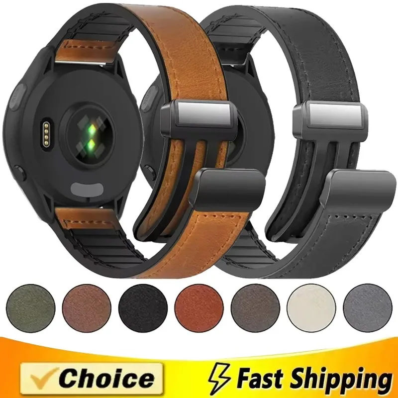 

22/20mm Leather+Silicone Strap for Garmin Forerunner 55 165 265 255 965 comfortable Bracelet Band Active 5/Vivomove Trend/Venu 3