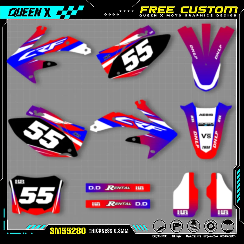 

Queen X MOTOR Custom Team Graphics Decals Stickers Kit For Honda 2005 2006 2007 2008 CRF450 001