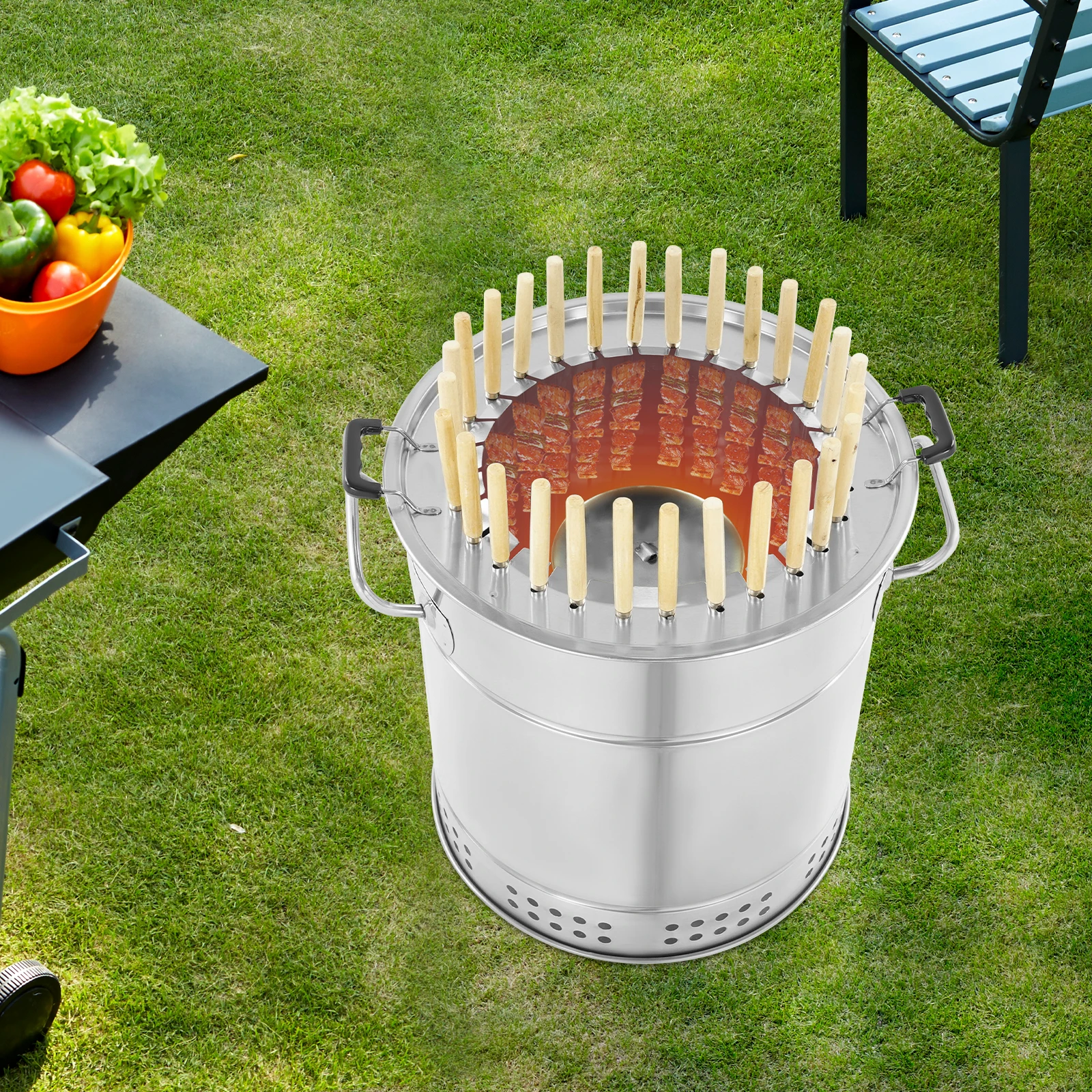 

15.4*16.9inch Portable Charcoal Grill Barbecue Grill Stainless Steel Charcoal Grill with 28 Skewers for Picnic Camping Gathering