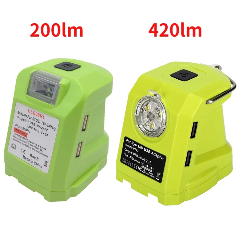 

NEW LED Work Light For RYOBI 14.4V-18V Li-ion Battery Dual USB Converter Adapter For Ryobi Portable Spotlight Power Tools Part