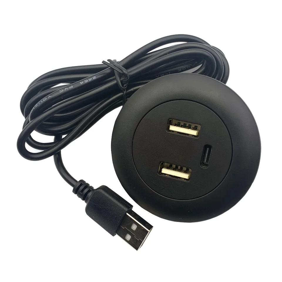Desktop Hole Embedded USB Charging Adapter – USB Male To 3 USB Female Ports, 5V Charging Hub, Invisible Fast Charger For Desks, Furniture, Workstations