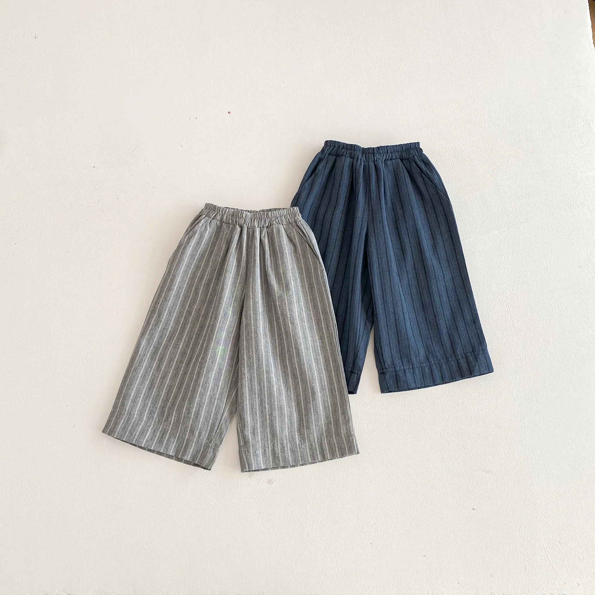 Leinen-Baumwoll-Streifenhosen für Jungen und Mädchen, Kinderkleidung für Herbst und Frühling, lockere, lässige Haremshosen für Jungen, lange Hosen für Kinder von 1-7 Jahren. – Detail 14