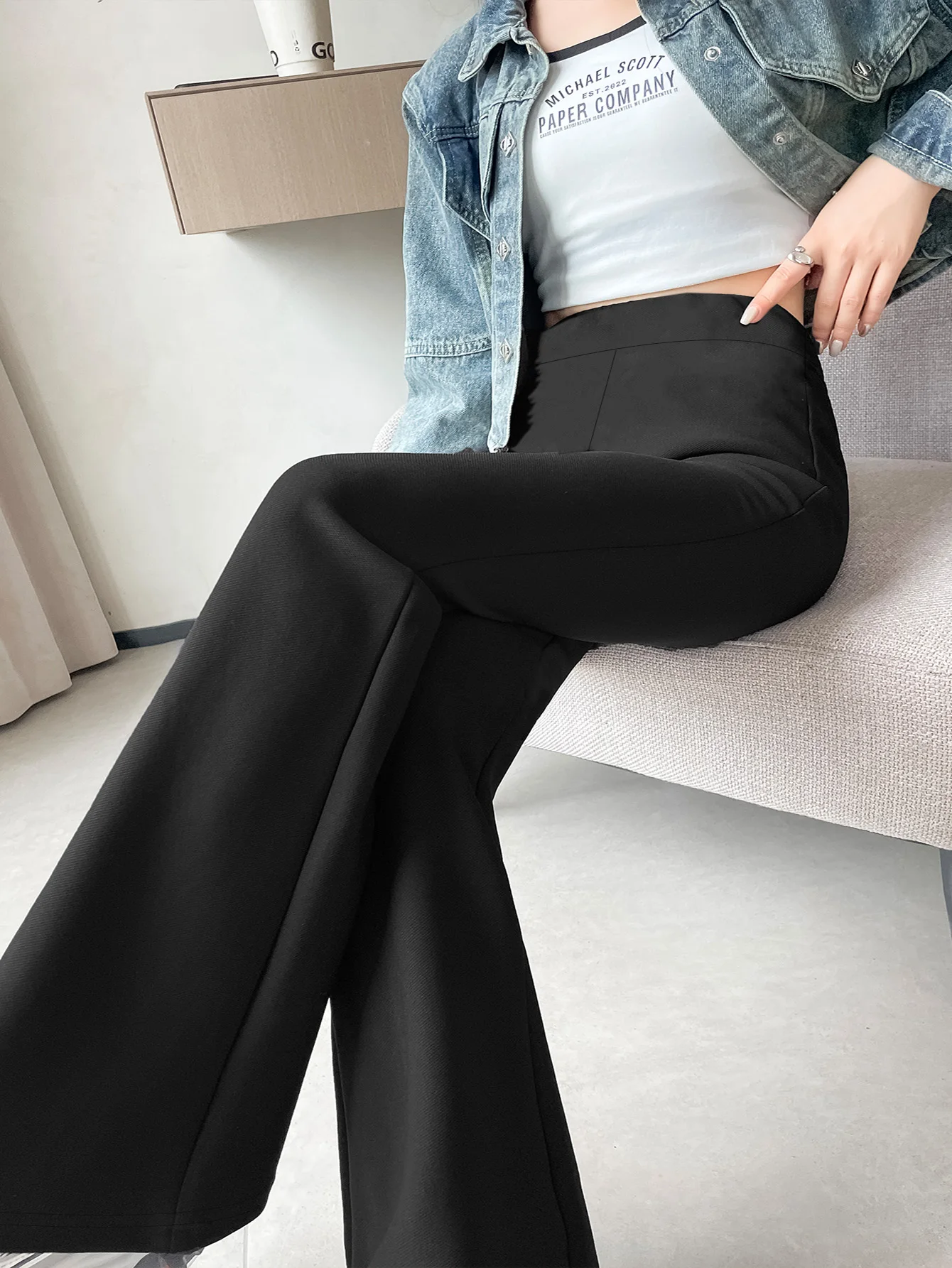 

Women's summer 2024 new plus-size knitted fabric elegant temperament wide-legged casual pants