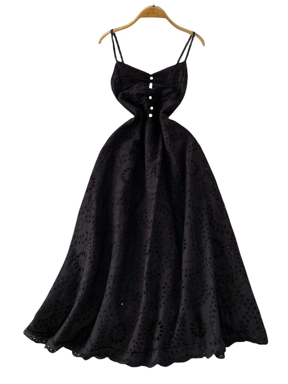 Abito elegante con bretelle con scollo a V rosa alla moda Abito estivo da donna con ricamo in pizzo cavo all'uncinetto sottile Abito lungo sottile Boho Party