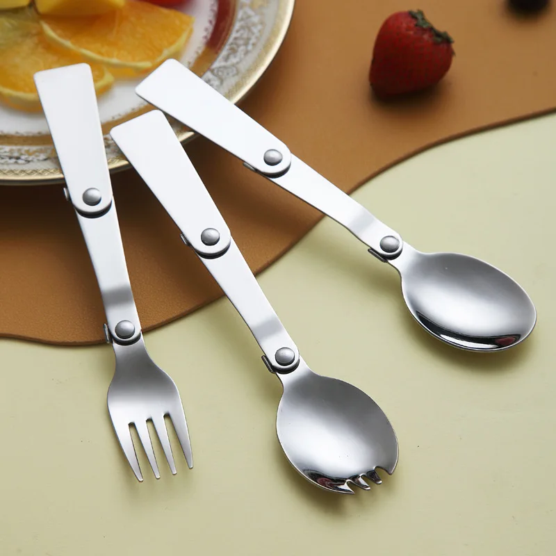 Portable Collapsible Stainless Steel Cutlery Set - Spoon Fork with Mini Storage Case Foldable Tableware for Camping Travel view 2