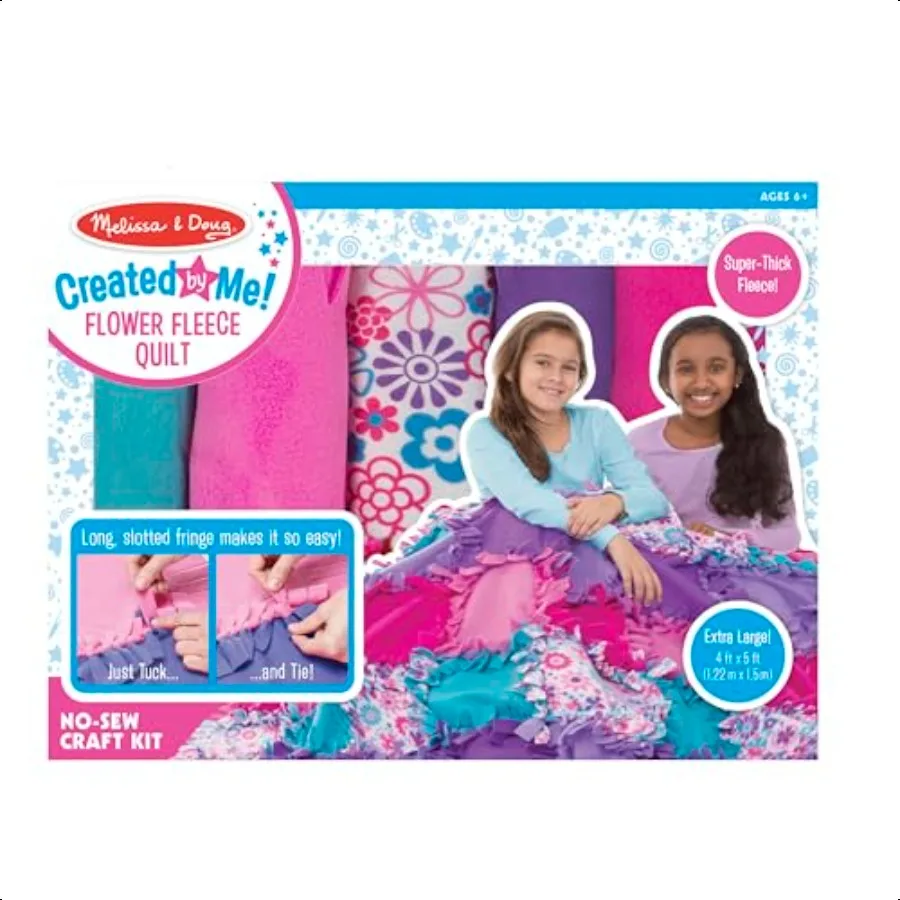 Created by Me Flower Fleece Quilt NoSew Craft Kit 48 carrés 4 pieds x 5 pieds
