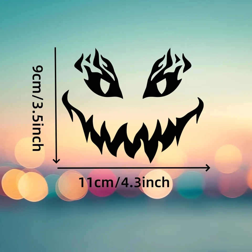 Creative Funny Face Motorcycle Sticker, Eye-Catching Eyes & Flame Design, Vinyl Decal for Motorcycle Decoration