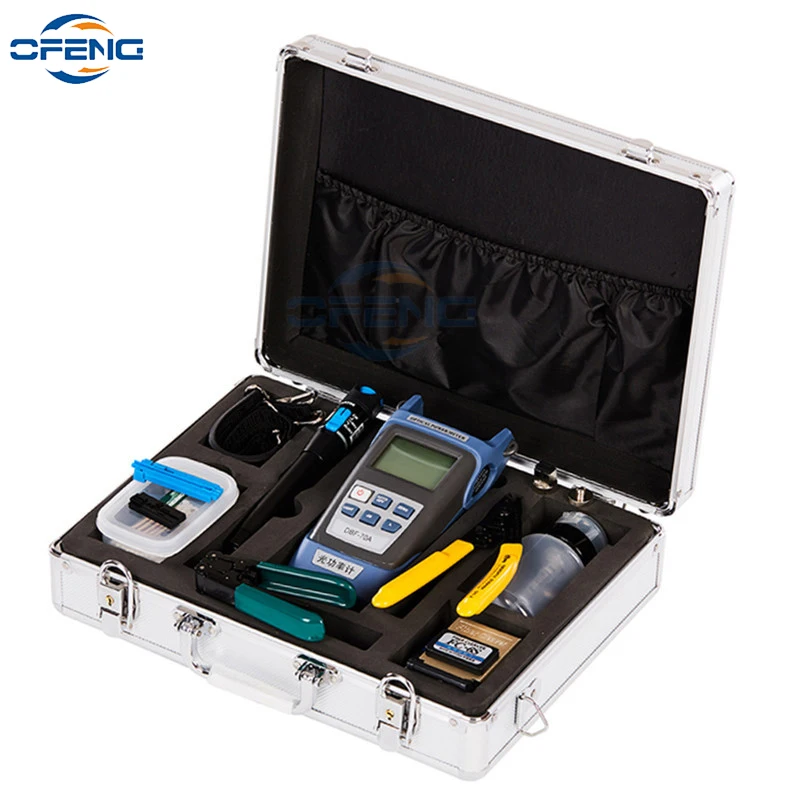 

16pcs TTH Fiber Optic Tool Kit with FC-6S Fiber Cleaver -70~+10dBm Optical Power Meter Visual Fault Locator 5km customized