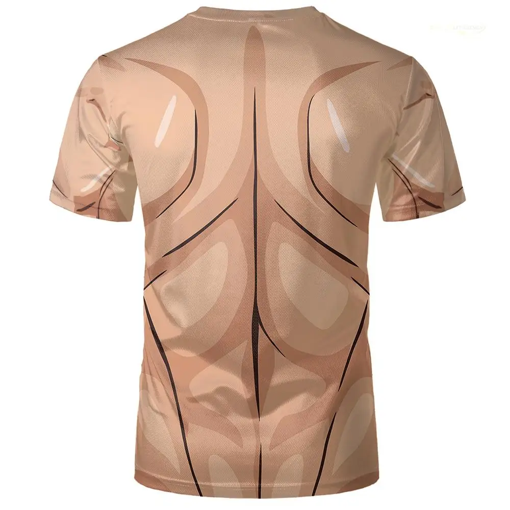 New 3D Fake Abdominal Muscles Funny T-shirt Daily Outdoor Street Fun Short-sleeved Men's Halloween Role-playing Round Neck Top