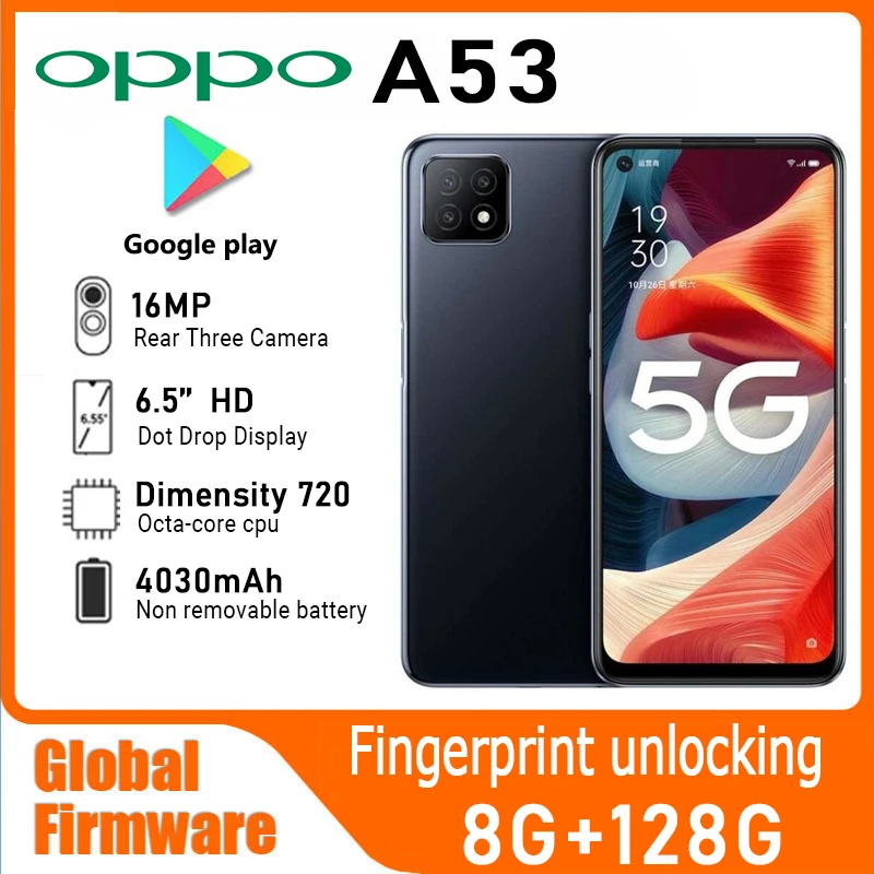 OPPO A53 5G smartPhone Global firmware  MTk Dimensity 720 4030mAh battery google play Rear camera 16MP