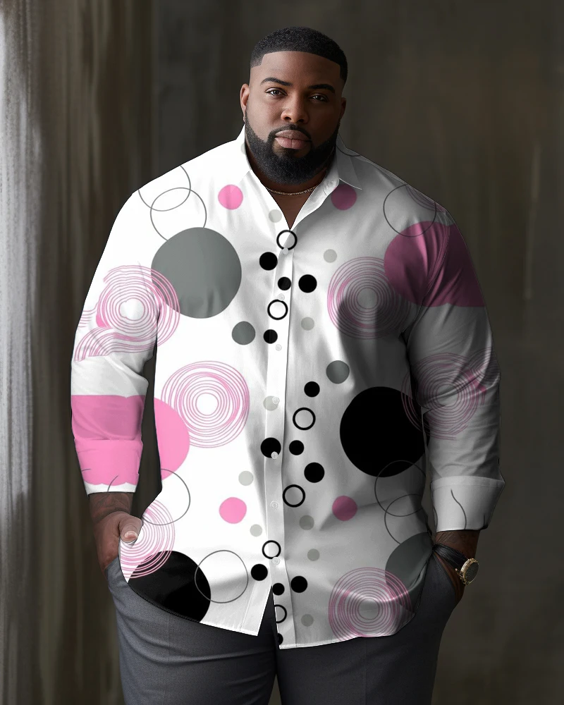 Biggmans Shirt for Men\'s Clothing Casual Gentleman Polka Dot Texture Long Sleeve Lapel Single Breasted Big Plus Size L-9Xl