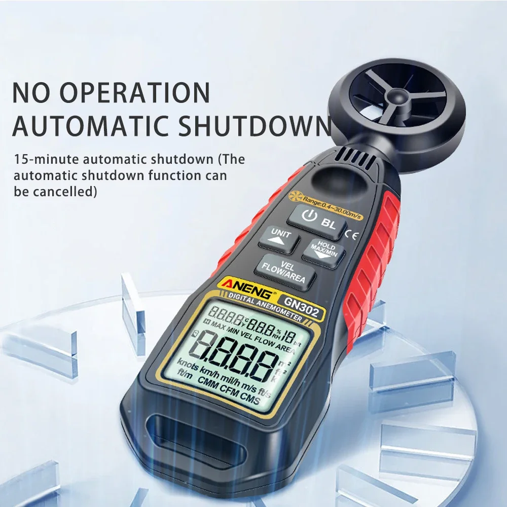 

GN302 Ручной анемометр Цифровой измеритель скорости ветра 0,4 ~ 30 м/с Тестер температуры -20C ~ 60C Count Anemometro