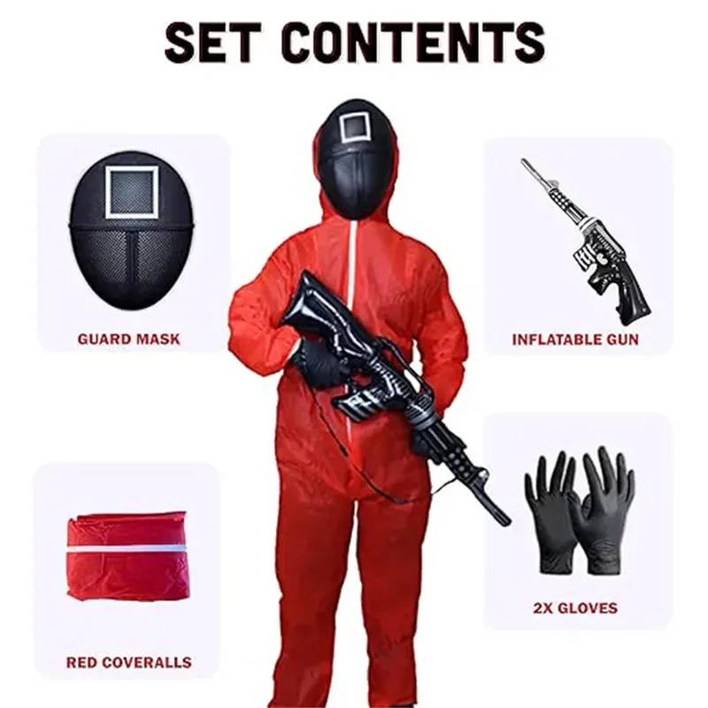 

❤❤2025 A Loving Family Child Red Calamari Game Jumpsuit Cosplay Party Tracksuit Outfits Props Role Play Classic Costume K New ★☆