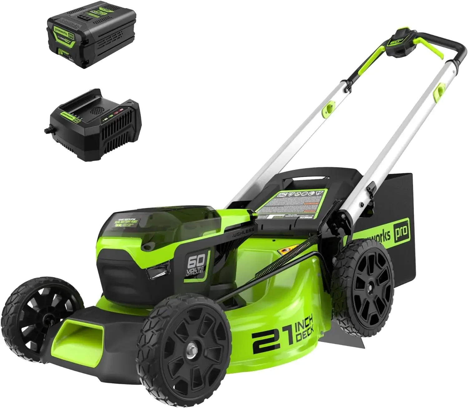 

60V 21” Cordless (Push) Lawn Mower (LED Lights + Aluminum Handles), 5.0Ah Battery and Rapid Charger