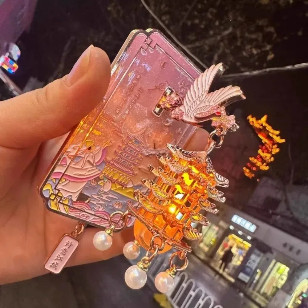 الإبداعية النمط الصيني مغناطيس الثلاجة ثلاثي الأبعاد مضيئة الأصفر كرين برج الثلاجة المغناطيسي ملصق المطبخ الديكورات