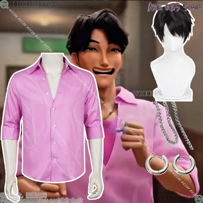

Anime Cosplay Movie Kpop Demon Saja Boys Jinu 코스프레 Long-sleeved Pink Shirt Handsome Props Earring Necklace Hal disfraz mujer