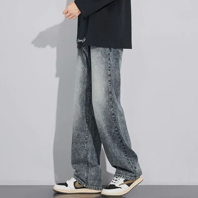 القطن فضفاض الرجال واسعة الساق الجينز الخريف فضفاض الشارع الشهير موضة الكورية مستقيم غسلها سراويل جينز ملابس عالية الجودة ماركة