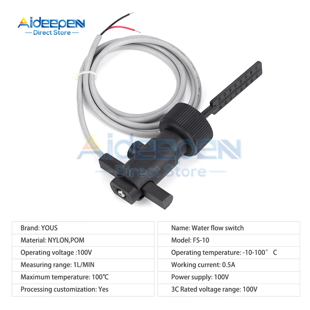 FS-10 Water Paddle Flow Switch Female Thread Connecting Flow Sensor 1L/min Flowmeter for Heat Pump Water Heater Air Conditioner