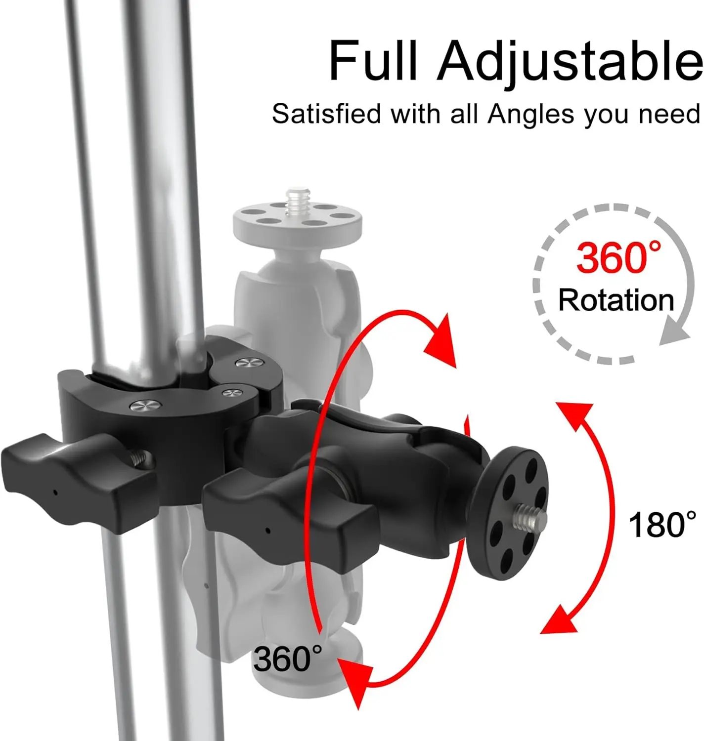 

Super Double-Head Strong Clamp Motorcycle Arm 1/4"-20 Ball Head Fixing Stand for DJI/Insta360/Gopro/phone/Bicycle accessories