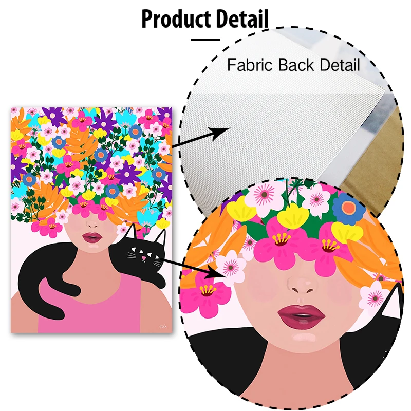 Boho Abstract Girl Vase Flower Black Cat Illustration Wall Art Canvas Painting Nordic Poster & Prints Pictures Living Room Decor view 4