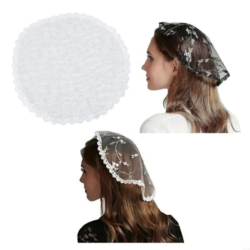 

L5YA Flower Girl Veil Lace Veils Head Covering Wedding Hair Accessories White Wedding Veil Headscarf Lace Short Veil