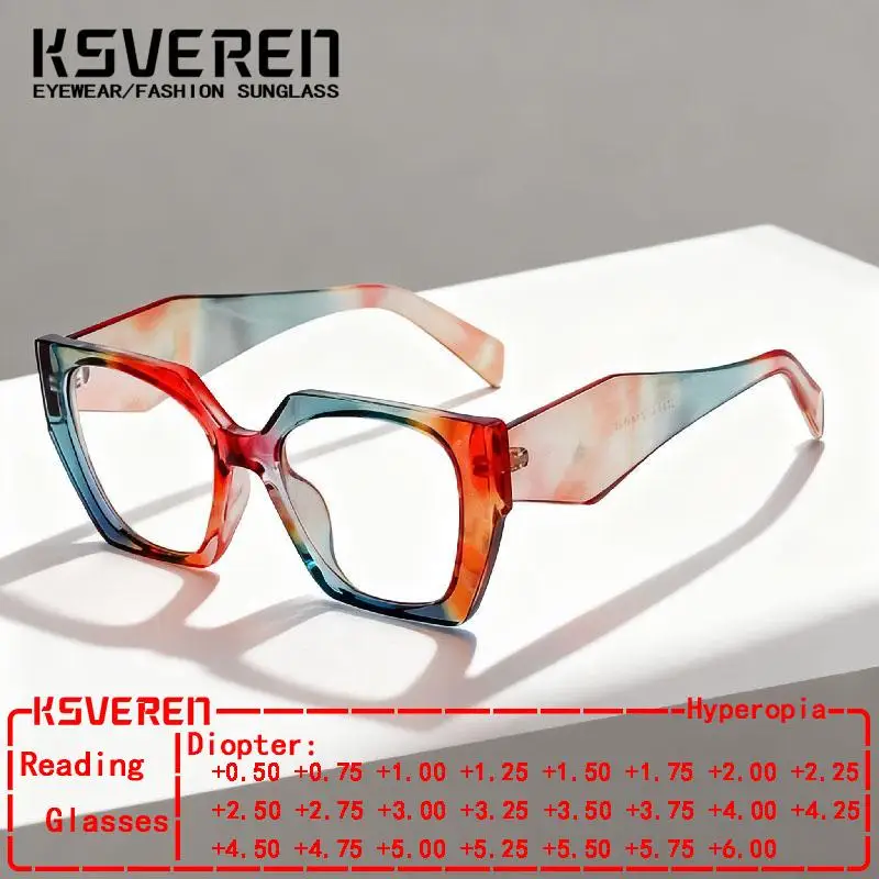 

Retro Polygon Cat Eye Colorful Frame Anti Blue Light Reading Glasses Women Fashion Brand Designer Presbyopic Clear Optical Lens