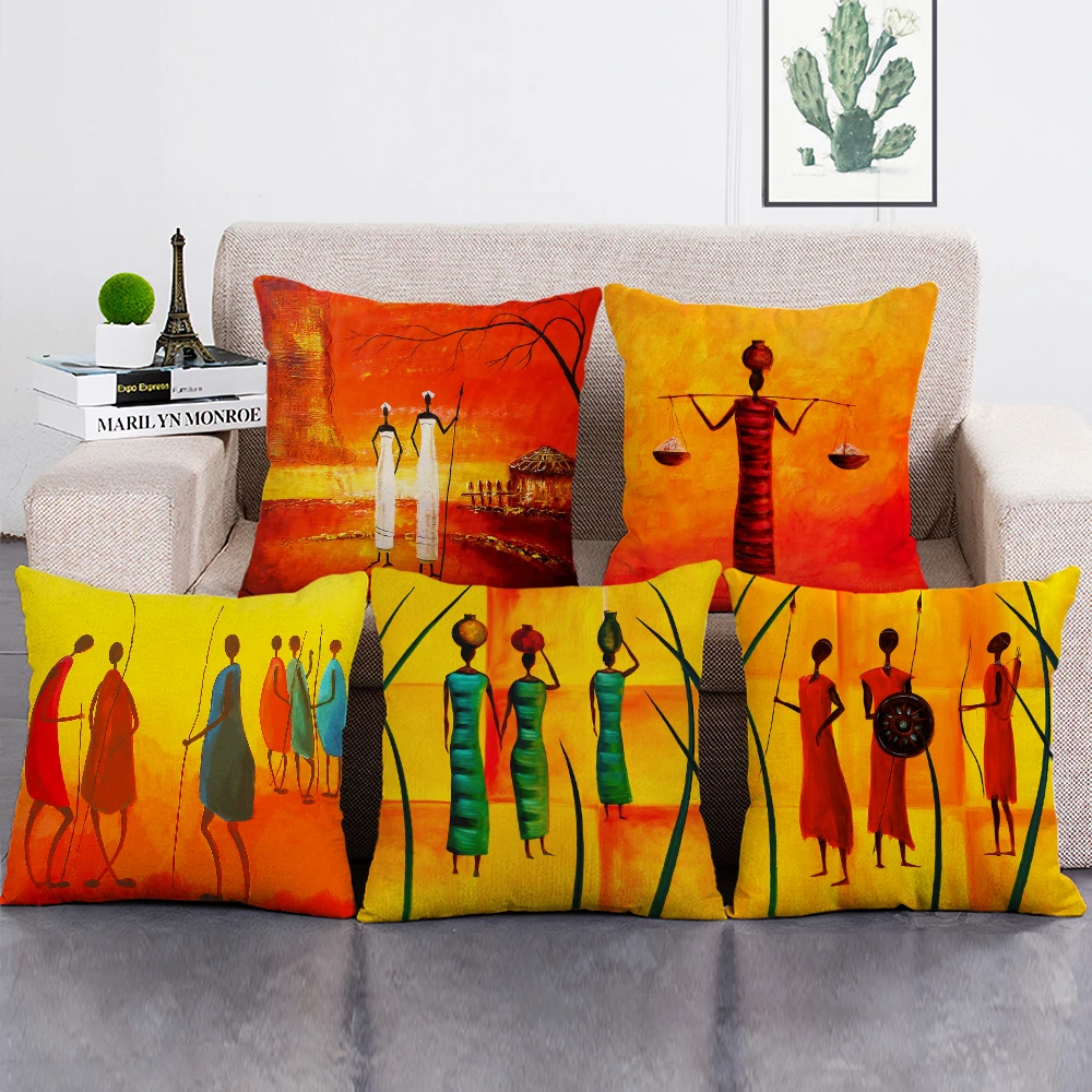

African Women Print Cushion Cover African Life Oil Painting Art Decorative Pillows Case for Home Sofa Decor Pillow Cover