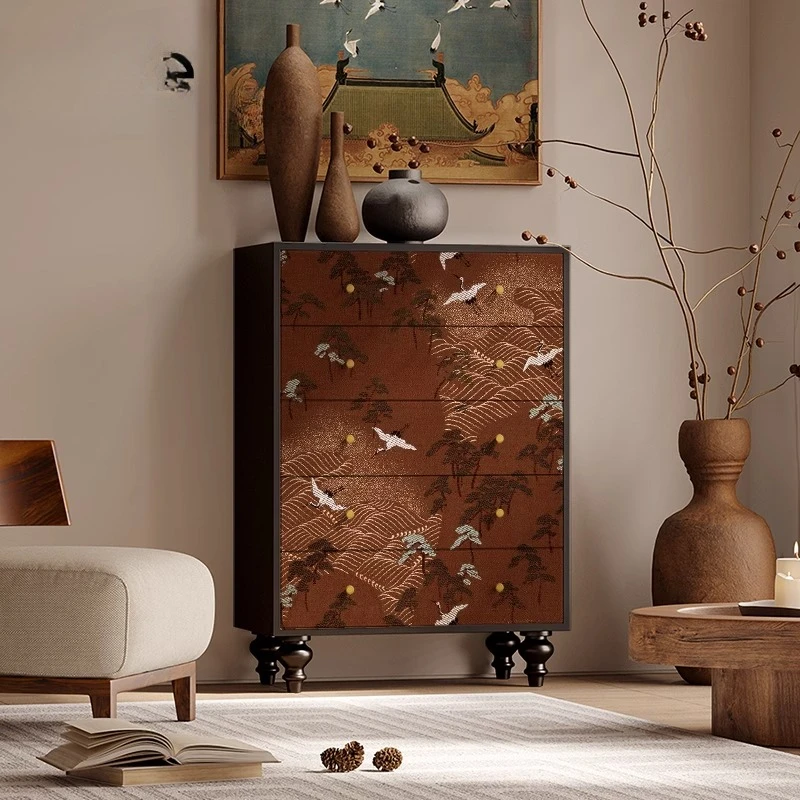 tyle solid wood crane chest of drawers living room entrance entrance decorative cabinet bedroom wall storage drawer cabinet