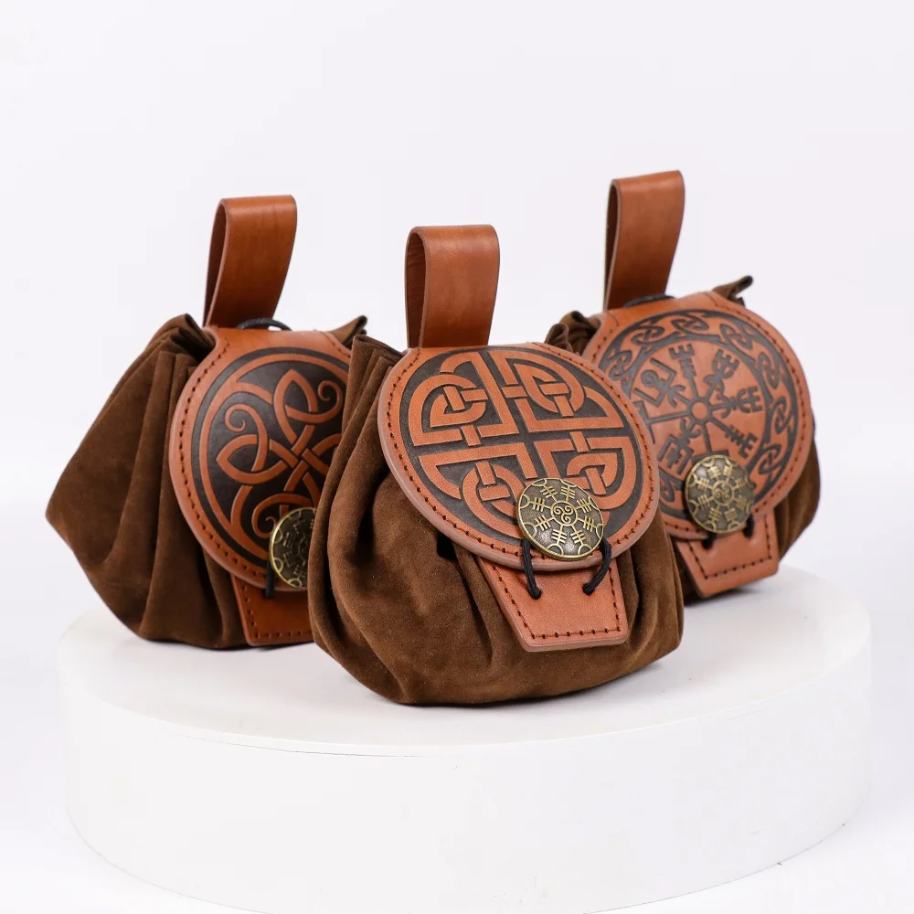 3 buste medievali in stile vichingo con portamonete da cintura, marsupi retrò, oggetti di scena per costumi di ruolo di Halloween