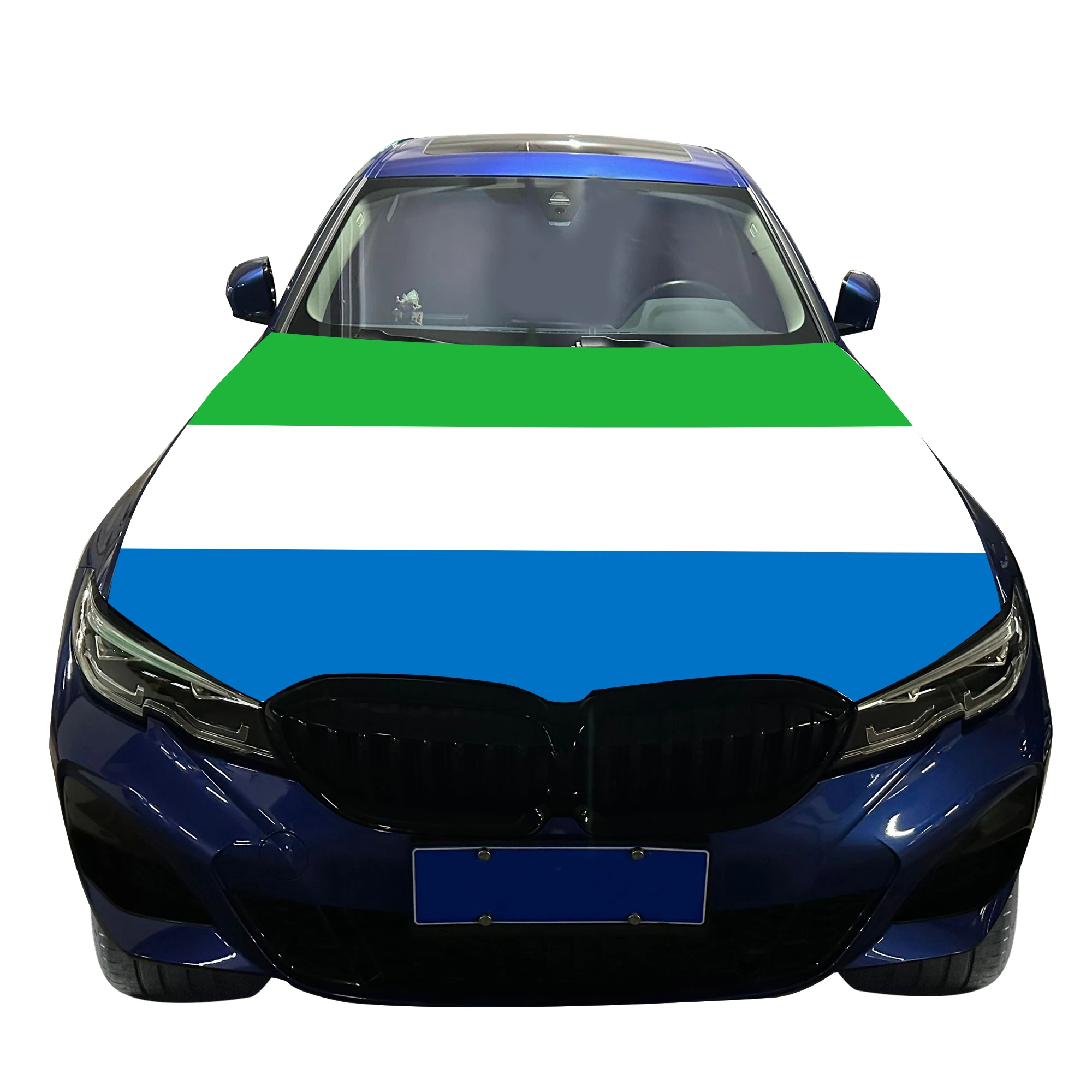 

Sierra Leone Car Hood Cover Flag Universal Size Elastic Polyester 120x150cm for Car Decor