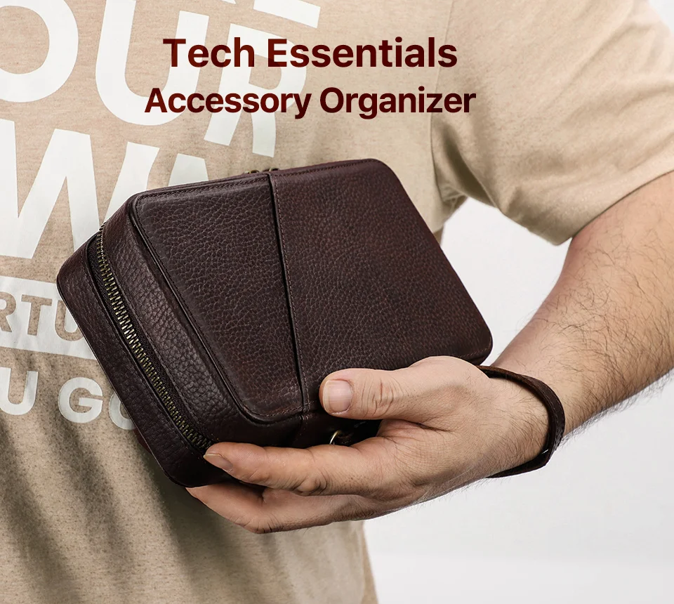 Echtes Leder Tragbare USB Daten Kabel Lagerung Tasche Kopfhörer Fall Elektronische Zubehör Gadgets Digital Organizer Box Beutel – Detail 1