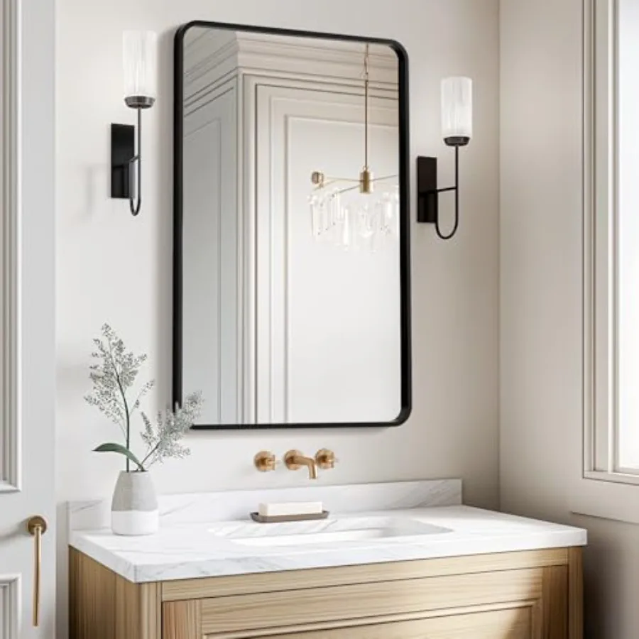 

Bathroom Mirrors for Over Sink, Metal Frame Rectangle Mirror, Modern Farmhouse Vanity Mirror, Wall Mounted for Bedroom, Living