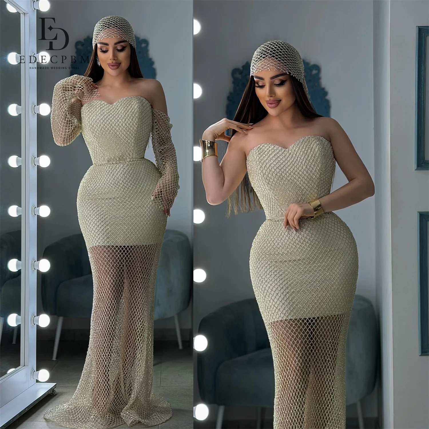 

EDECPBM Sequin Sweetheart Gold Trumpet/Mermaid Evening Dress 2026 Half Floor-Length Prom Dress Prom Customized Formal Gowns