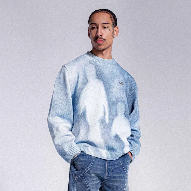 Men's High Streetwear Knitted Sweater Pattern Printed Vintage Oversized Jumpers Knitwear For Male Loose FIt Pullover Tops